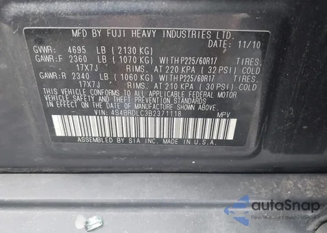 2011 Subaru Outback 3.6R Limited from USA, damaged, VIN 4S4BRDLC3B2371118